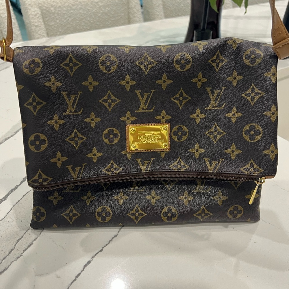 Gold and Brown Monogram Crossbody Bag
